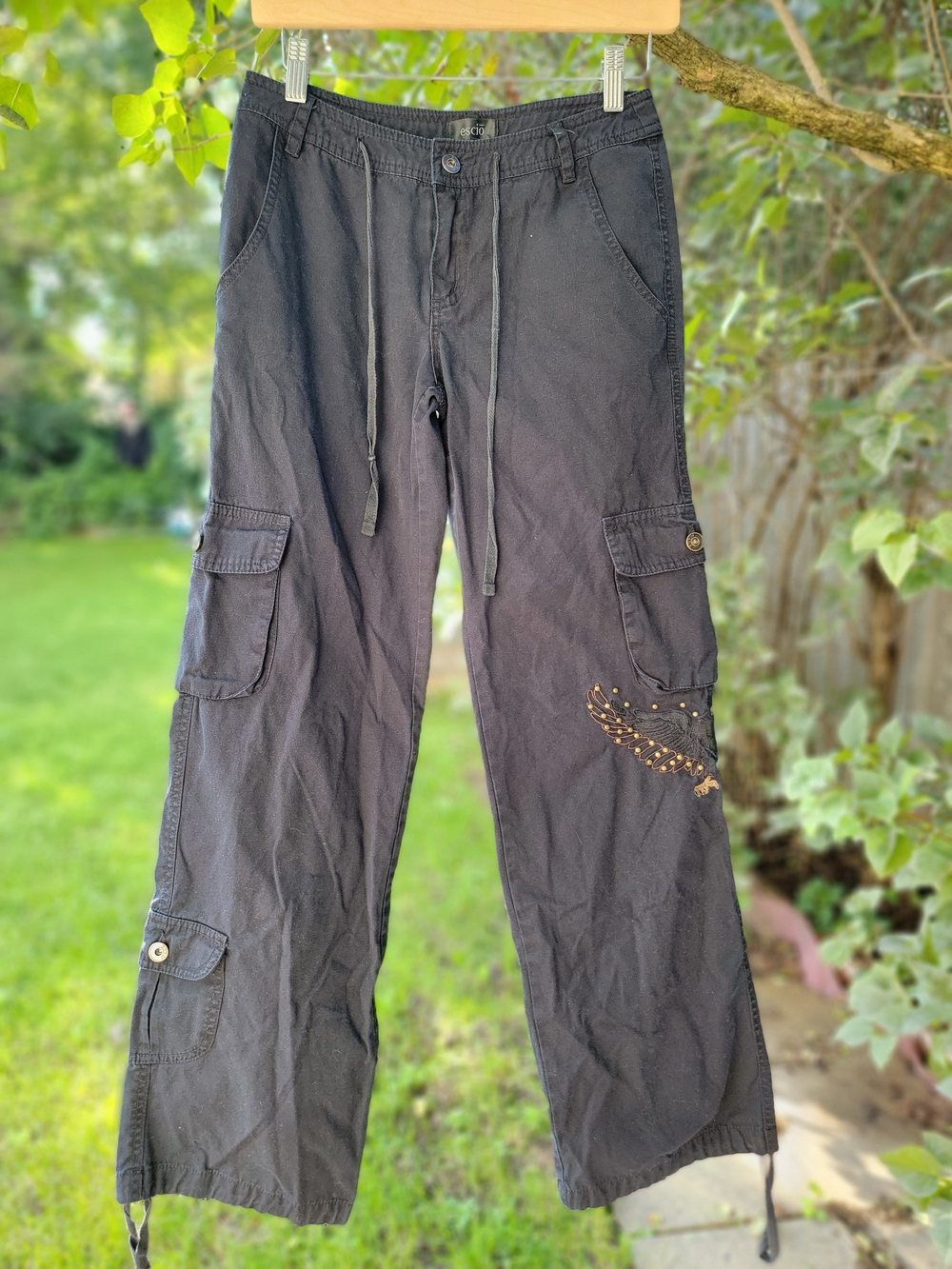 Y2K LOW WAIST Vintage Cargo Pants With Pockets & Eagle Embroidered Detail